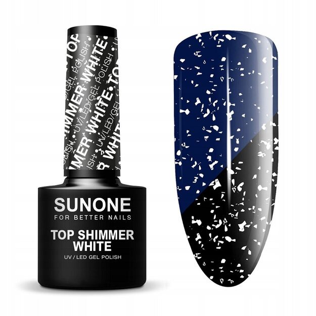 Gelinio nagų lako viršutinis sluoksnis Sunone Top Shimmer White, 5 g