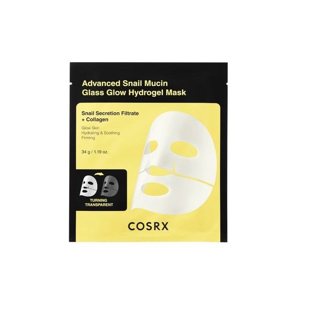 Cosrx Advanced Snail Mucin Glass Glow Hydrogel hidrogela sejas maska ar kolagēnu 34 g, 1 gab.
