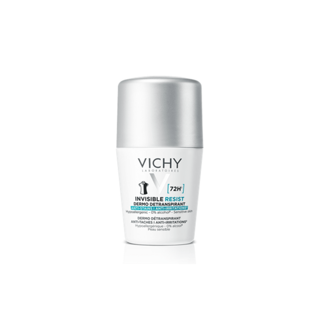Vichy Invisible Resist 72H pretsviedru roll-on dezodorants ar aizsardzību pret traipiem uz apģērba, 50 ml