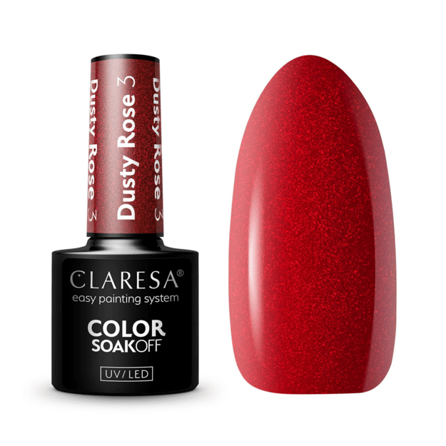 Claresa Dusty Rose 3 sarkana gēllaka ar mirdzošām daļiņām 5 g