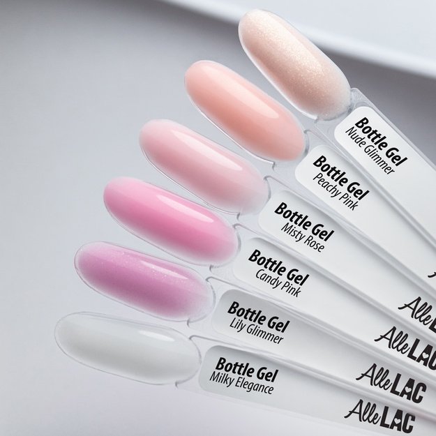AlleLac Bottle Gel Milky Elegance vienfāzes būvgēls nagiem pudelītē ar otiņu, 15 g