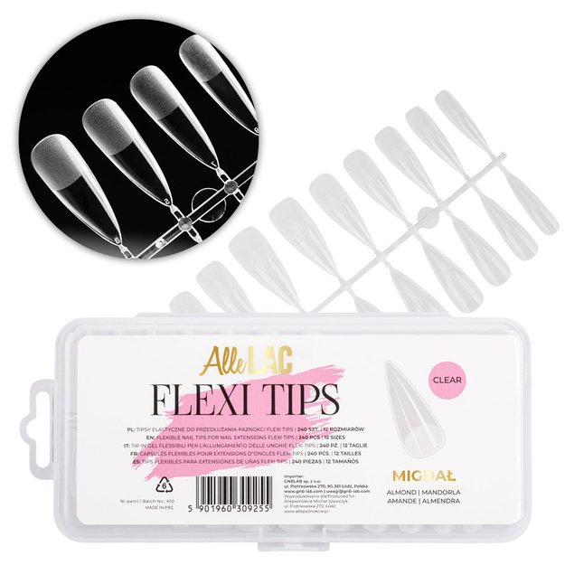 AlleLac Flexi Tips mandeļu formas nagu pieaudzēšanas tipši 240 gab