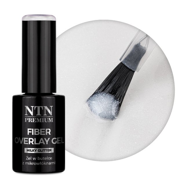 NTN Premium Fiber Overlay Gel Milky Glitter nagu modelēšanas gels ar mikrošķiedrām, 7 g