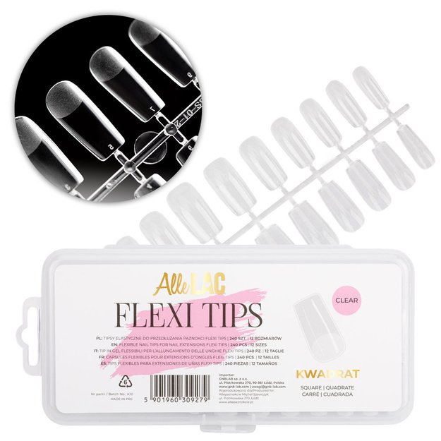 AlleLac Flexi Tips kvadrātveida nagu pieaudzēšanas tipši 240 gab