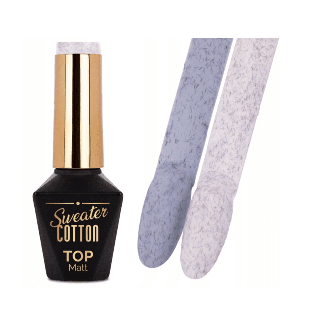 Molly Lac Top Matt Sweater Cotton – matēta nagu virskārta ar dekoratīvām daļiņām Nr. 6 Grey, 10 ml