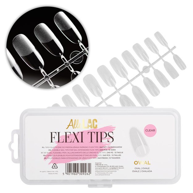 AlleLac Flexi Tips ovālas formas nagu pieaudzēšanas tipši 240 gab