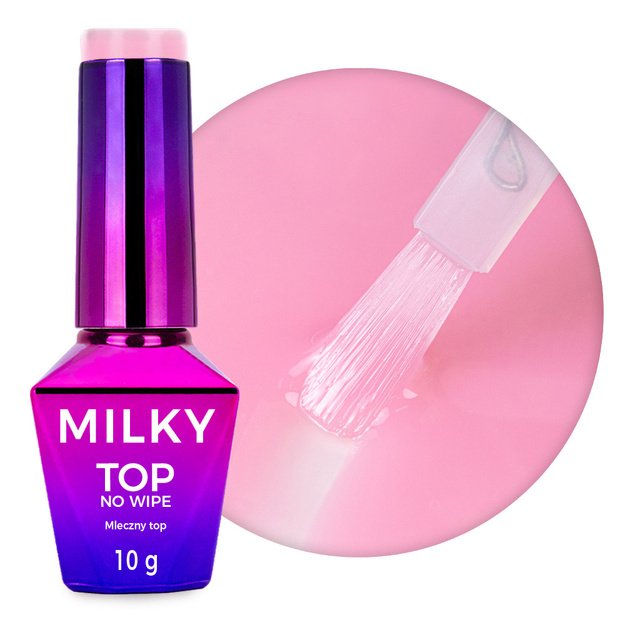 Top Milky MollyNails – pienains no wipe nagu tops Milky Pink, HEMA/Di-HEMA Free, 10 g