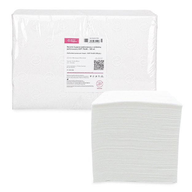 Vienreizlietojami dvieļi no perforēta neausta materiāla SOFT, 70 × 50 cm, 100 gab.