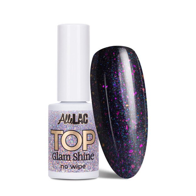 Gelinio nagų lako viršutinis sluoksnis AlleLac Top Glam Shine Glow, 7 g